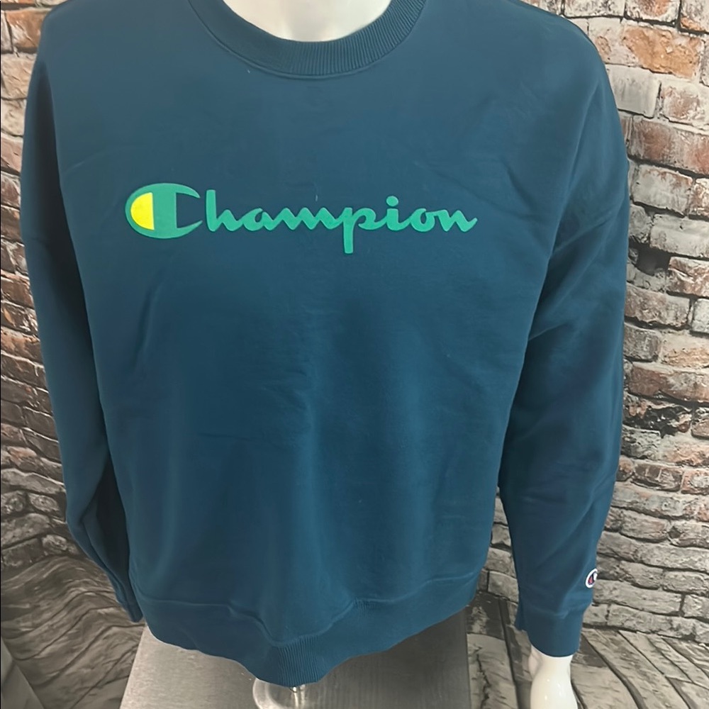 Champion Men's Teal Crewneck Sweater